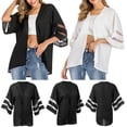 thumbnail image 1 of Women's Chiffon Sheer Cover Up Open Front Cardigan Lightweight Solid Beach Swim Cover up Blouse, Black, S, 1 of 8