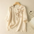 thumbnail image 1 of Women's Chiffon Shirt Half Sleeve Shirts For Women Summer Crewneck Trendy Blouse Loose Fit 2025 Embroidered Tops Boho Cotton Linen Tunics,Beige Women's Chiffon Shirt XL, 1 of 3