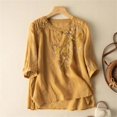 thumbnail image 1 of Women's Chiffon Shirt Half Sleeve Shirts For Women Summer Crewneck Trendy Blouse Loose Fit 2025 Embroidered Tops Boho Cotton Linen Tunics,Yellow Women's Chiffon Shirt XL, 1 of 3