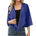 thumbnail image 1 of Women's Chiffon Shrug Cardigan 3/4 Sleeve Open Front Drape Irregular Hem Bolero Lightweight Sheer Casual Cover Up Navy, 2XL, 1 of 7