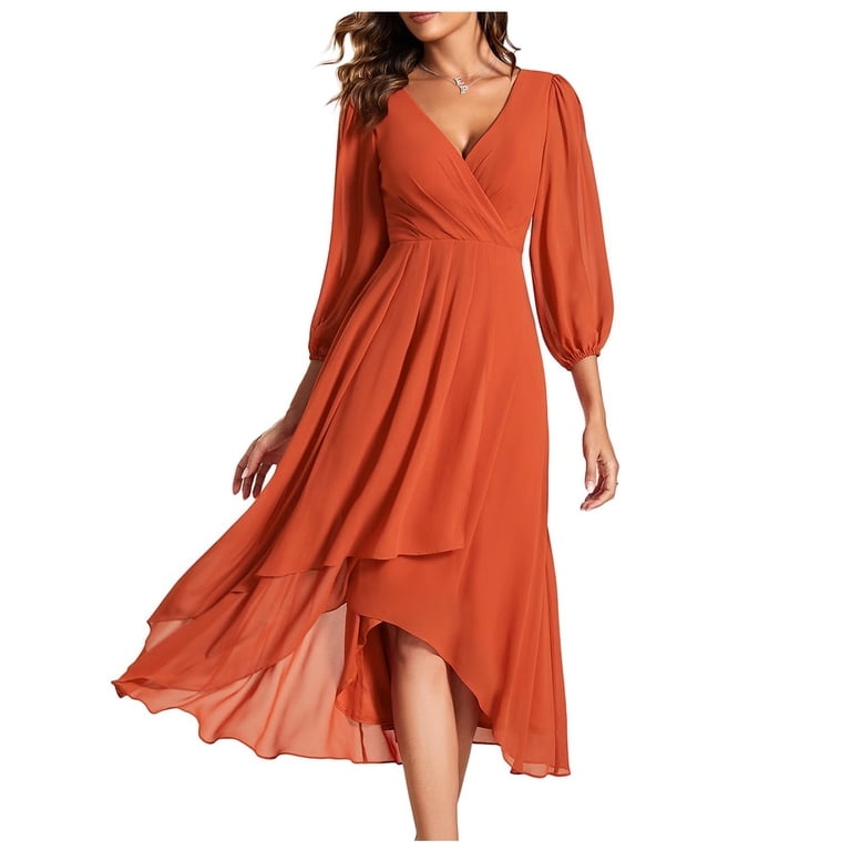 Women's Chiffon Spring V Neck Long Sleeves Pleated A-Line Midi Length Wedding Guest Dress - Walmart.com Women's Chiffon Spring V Neck Long Sleeves Pleated A-Line Midi Length Wedding Guest Dress - Walmart.com
