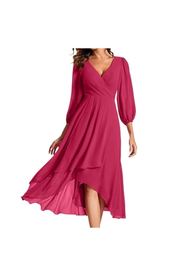 sachin and babi light blue dress Long Sleeves Bridesmaid Dress for Women A Line Deep V Neck Chiffon Prom Dress  Floor Length Evening Dress with Split