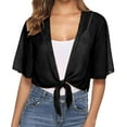 thumbnail image 1 of Women's Chiffon Tie Front Cropped Cardigan Lightweight Sheer Short Sleeve Cover Up Summer Beach Wrap Knit Top, 1 of 1