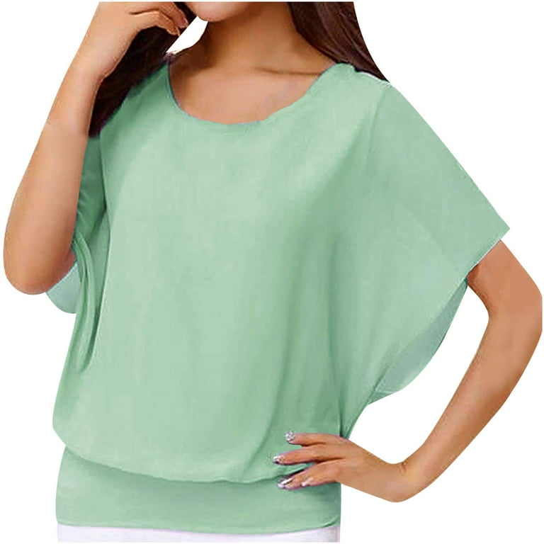Women's Chiffon Tops Sexy Loose Casual Batwing Sleeve T-Shirt Top Trendy  Crewneck Comfy Pullover Blouses