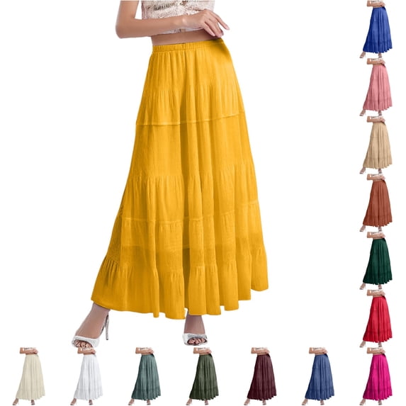 Women's Chiffon White Flowy Skirts Boho Summer Elastic Waisted Pleated A Line Long Skirt for Women plus Size Plaid Skirt XXXL