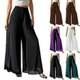 thumbnail image 1 of Women's Chiffon Wide Leg Pants Beach Summer Palazzo Pants Casual Elastic Waist Pants Brown M, 1 of 7