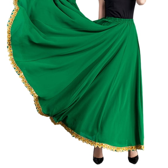 Women's Chiffons Long Skirt for Dancers Elastic Waist Sequins Lace Trim Dance Skirts for Performances and Photoshoots