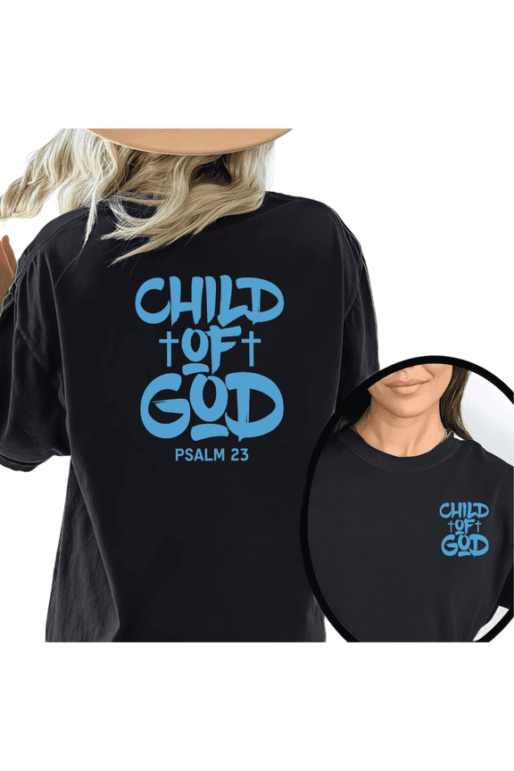 Women's Child Of God Psalm 23 Blue Graphic Comfortable Tee Casual Short Sleeve Round Neck Black S-5XL