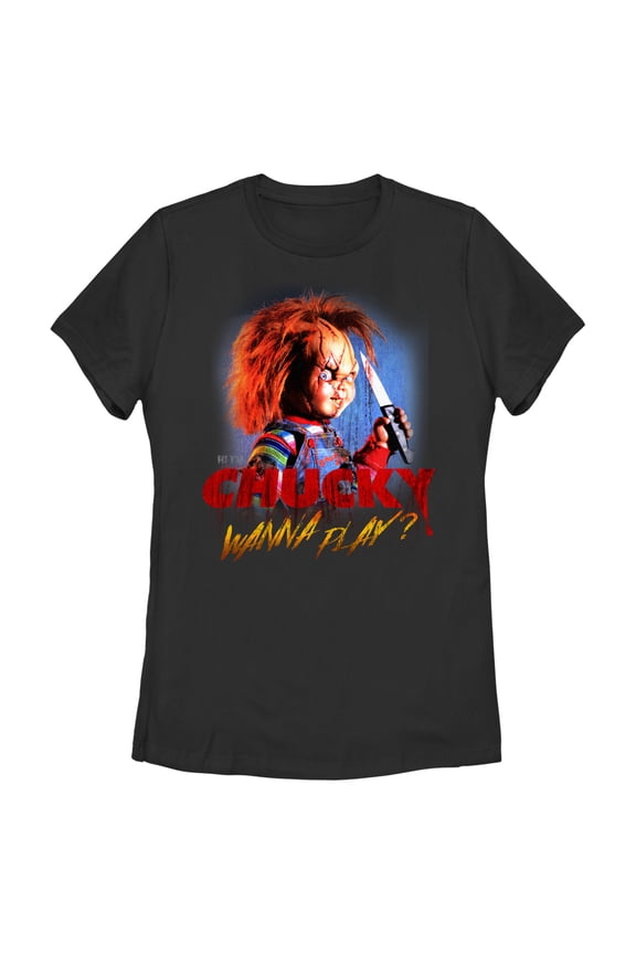 Women's Child's Play Wanna Play Graphic Tee Black Medium