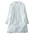 thumbnail image 1 of Women's Chinese Cotton Linen Blouse Long Sleeve Retro Shirt Loose Solid Tops Chinese Robe Summer Hanfu T-Shirt, 1 of 6