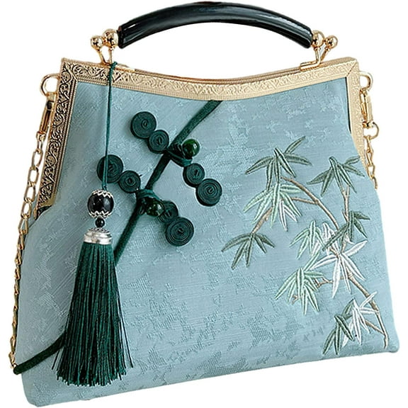 Women's Chinese Style Embroidered Purse Vintage Clutch Handbag with Tassel Pendant Hanfu Crossbody Bag