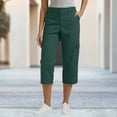 thumbnail image 1 of Women's Chino Cargo Capris Button Elastic Waist Multi Pockets Casual Outdoor Summer Work Cropped Trousers Green XXL, 1 of 8