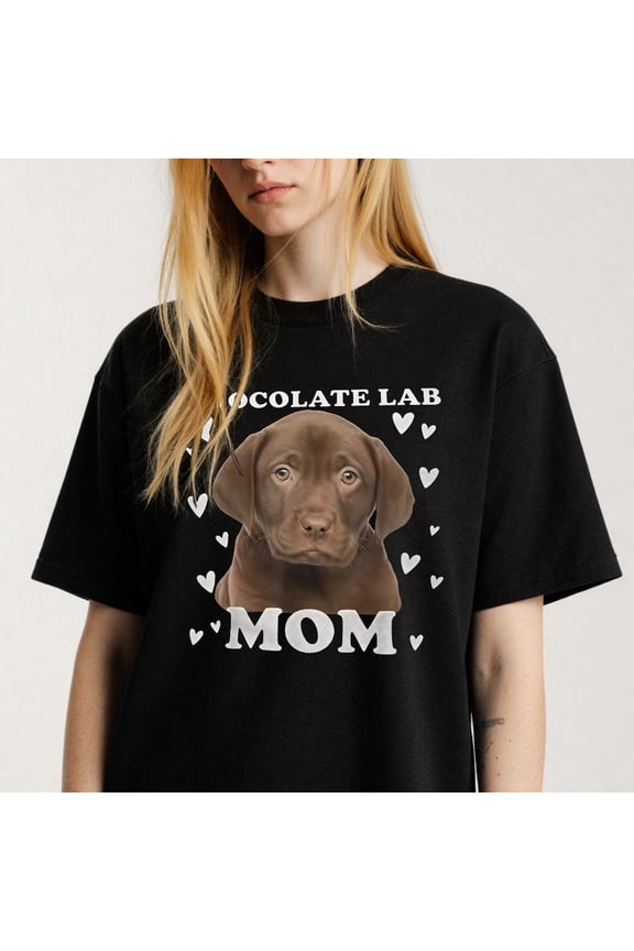 Women's Chocolate Lab Mom T-Shirt with Heart Design S-4XL Mother's Day Gift