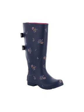 women's wide calf memory foam rain boot, navy, 8 m us
