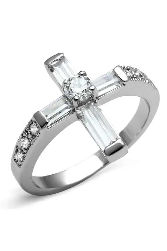 Women's Christian Cross Ring, 14K White Gold Plated, Religious Jewelry, 1.4 CT Round Brliiant Cut Simulated Diamond, Wedding Gifts, Birthday Gifts For Her, Promise Ring, Engagement Gifts