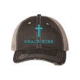 thumbnail image 1 of Women's Christian Embroidered Grace Wins Baseball cap, Brown and Tan/Aqua Embroidery, 1 of 4