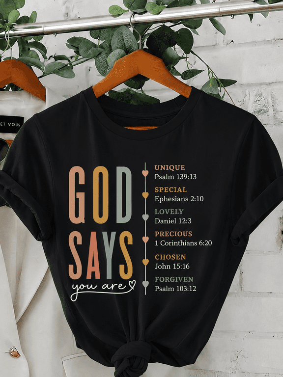 Women's Christian Faith Graphic T-Shirt, Inspirational Bible Verse Print Casual Crew Neck Short Sleeve Tee, Church Shirt Gift for Mom, Wife, Sister, Daughter