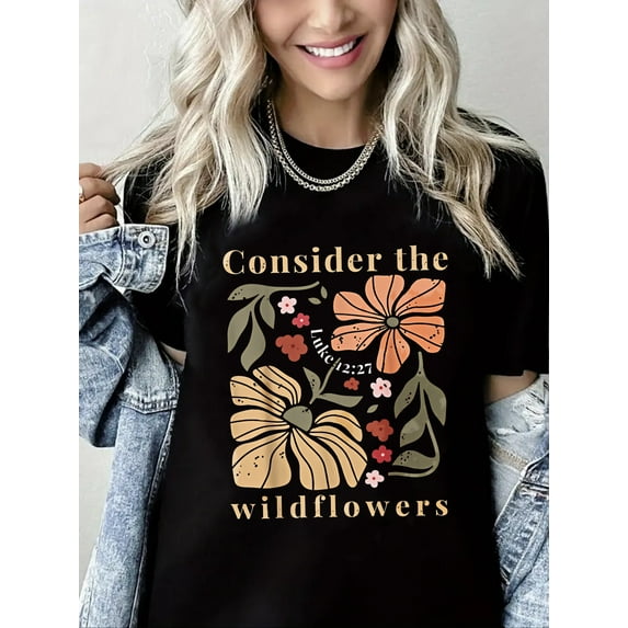 Women's Christian Flower and Jesus Graphic T Shirts Vintage Jesus Faith Pray Cross Print Tee Casual Loose Crew Neck Top