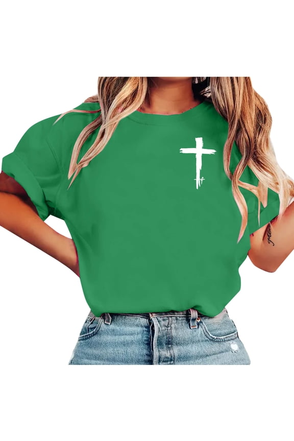 Women's Christian Graphic T Shirts Vintage Jesus Faith Pray Cross Print Tees Inspirational Short Sleeve Shirt
