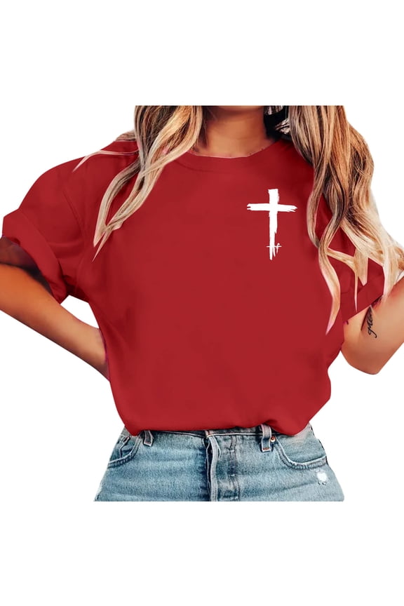 Women's Christian Graphic T Shirts Vintage Jesus Faith Pray Cross Print Tees Inspirational Short Sleeve Shirt