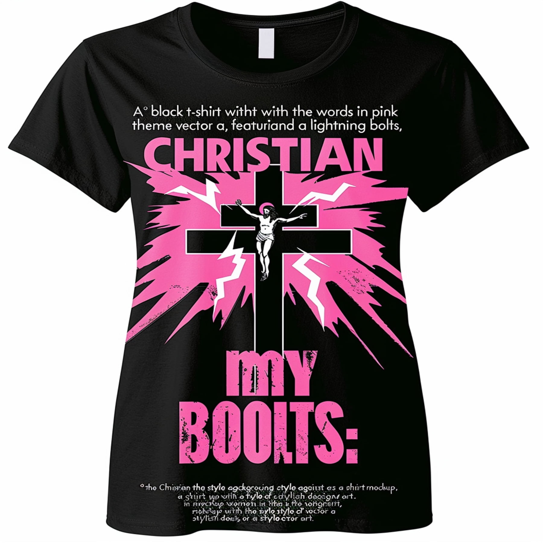 Women's Christian Graphic Tee Jesus Superhero Cross Lightning Bolt Pink