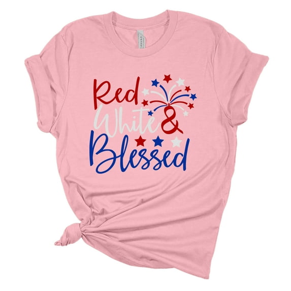 Women's Christian Red, White & Blessed Patriotic Fourth of July Independence Day Short Sleeve T-shirt Graphic Tee Graphic Tee-Pink-5xl