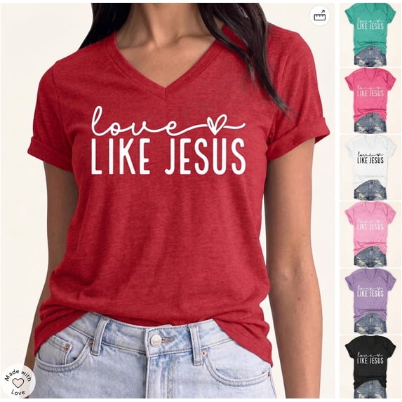 Women's Christian Shirt Like Jesus Letter Printed Short Sleeve V Neck Top Faith Religious Tee for Outdoor Wear