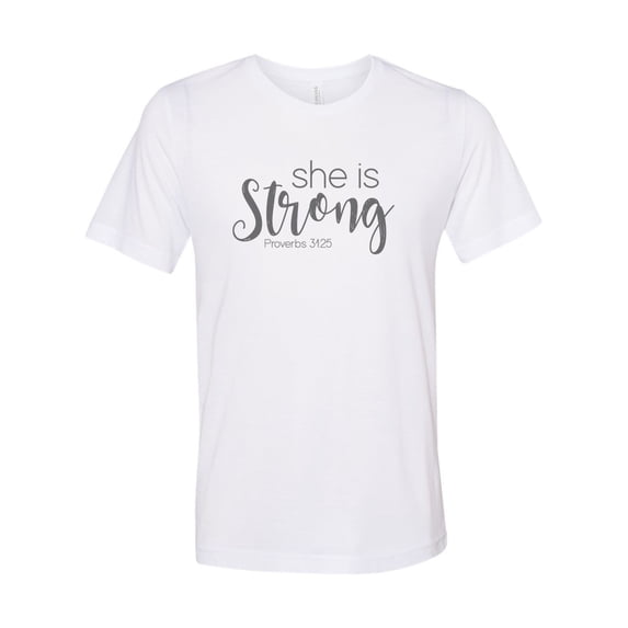 "Women's Christian Shirt, She Is Strong, Religious Tee, Sublimation, Christian Tee, Ladies Top, Gift For Her, Jesus, Faith, Love, Strength, White, XL"