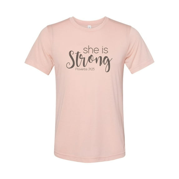 "Women's Christian Shirt, She Is Strong, Religious Tee, Sublimation, Christian Tee, Ladies Top, Gift For Her, Jesus, Faith, Love, Strength, Peach, LARGE"
