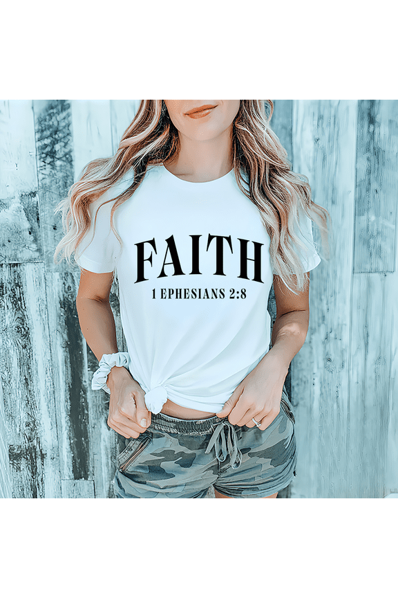 Women's Christian T Shirt Faith Graphic, Ephesians 2:8 Bible Verse Tops, Saved by Grace Inspirational Scripture Apparel