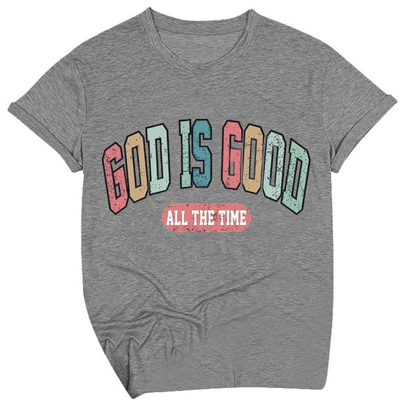 Women's Christian T Shirts Letter Printed Short Sleeve Round Neck Tops Faith Inspirational Trendy Casual Pullover Tees