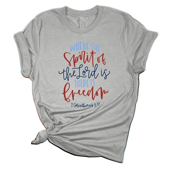 Women's Christian Where The Lord Is Freedom Patriotic Fourth of July Independence Day Short Sleeve T-shirt Graphic Tee Graphic Tee-Sports Grey-large