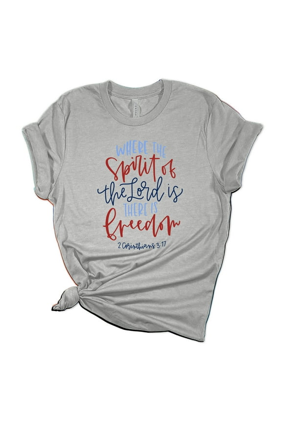 Women's Christian Where The Lord Is Freedom Patriotic Fourth of July Independence Day Short Sleeve T-shirt Graphic Tee Graphic Tee-Sports Grey-large