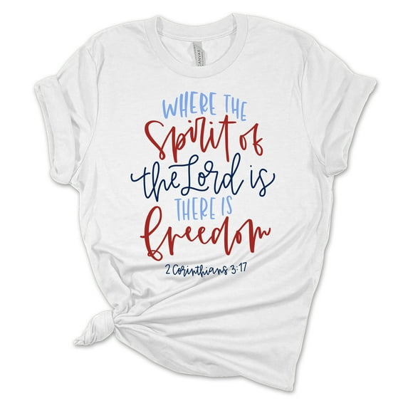 Women's Christian Where The Lord Is Freedom Patriotic Fourth of July Independence Day Short Sleeve T-shirt Graphic Tee Graphic Tee-White-4xl