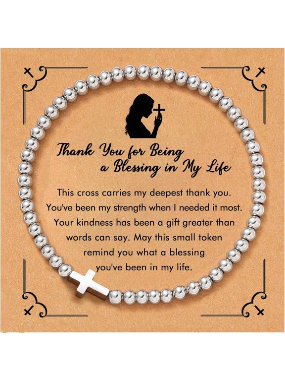 Women's Christian cross bracelets make thoughtful gifts for friends, daughters, mothers, and sisters on birthdays, Christmas, retirement, Thanksgiving, pregnancy, and other occasions.