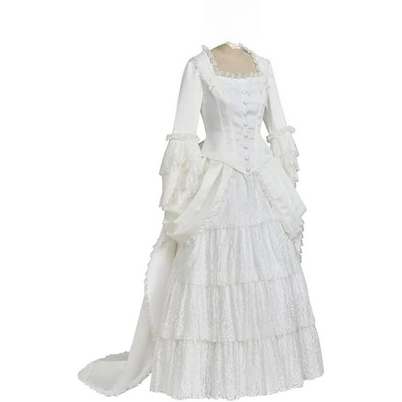 Women's Christine Daae Style White Victorian Bustle Gown with Vintage Structure and Refined Finish