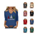 thumbnail image 1 of Women's Christmas 3/4 Sleeve Shirt 2025 Festive V Neck Merry Christmas Graphic Tshirt Shirt, 1 of 1