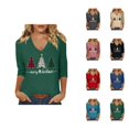 thumbnail image 1 of Women's Christmas 3/4 Sleeve Shirt 2025 Festive V Neck Merry Christmas Graphic Tshirt Shirt, 1 of 1