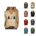 thumbnail image 1 of Women's Christmas 3/4 Sleeve Shirt 2025 Festive V Neck Merry Christmas Graphic Tshirt Shirt, 1 of 1