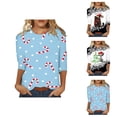thumbnail image 1 of Women's Christmas 3/4 Sleeve Shirt 2025 Holiday Casual Crewneck Snowflake Black Cat Graphic Tshirt Shirt, 1 of 1