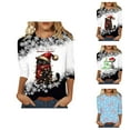 thumbnail image 1 of Women's Christmas 3/4 Sleeve Shirt 2025 Holiday Casual Crewneck Snowflake Black Cat Graphic Tshirt Shirt, 1 of 1