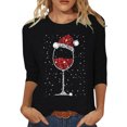 thumbnail image 1 of Women's Christmas 3/4 Sleeve Tops Tshirts Ladies Casual Print Crewneck Santa Xmas Tees Blouses, 1 of 5