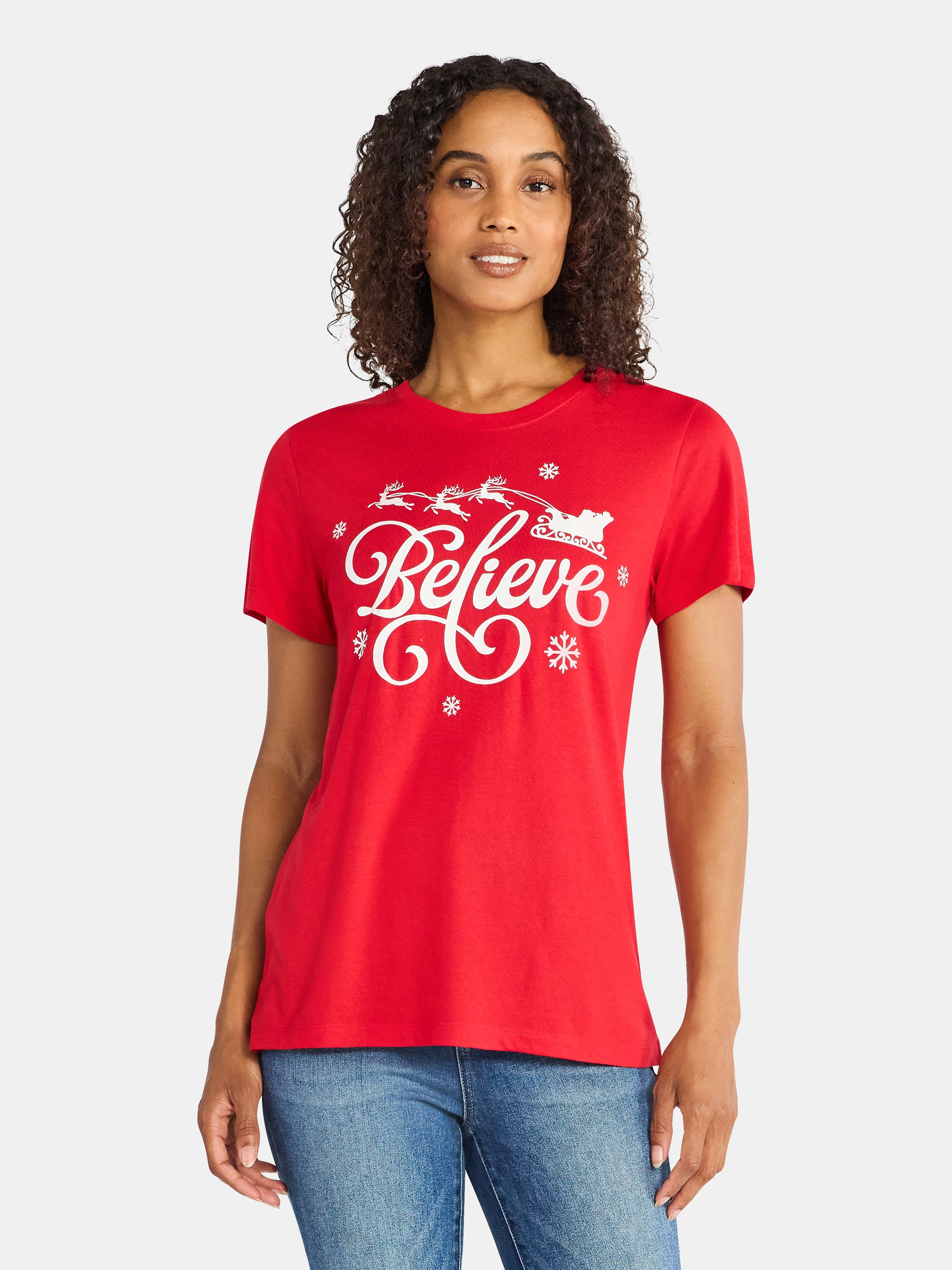Christmas Women's Believe Sleigh Graphic Tee from Holiday Time, Sizes S-XXXL