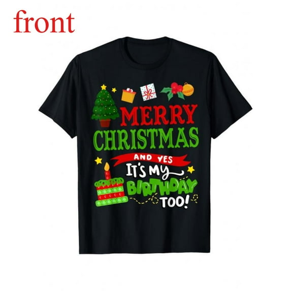 Women's Christmas Birthday Graphic Cotton T Shirt Casual Comfortable Short Sleeve Round Neck Top Black S-5XL