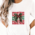 thumbnail image 1 of Women’s Christmas Bow Graphic T Shirt Red Green Holiday Festive Top S-5XL, 1 of 5