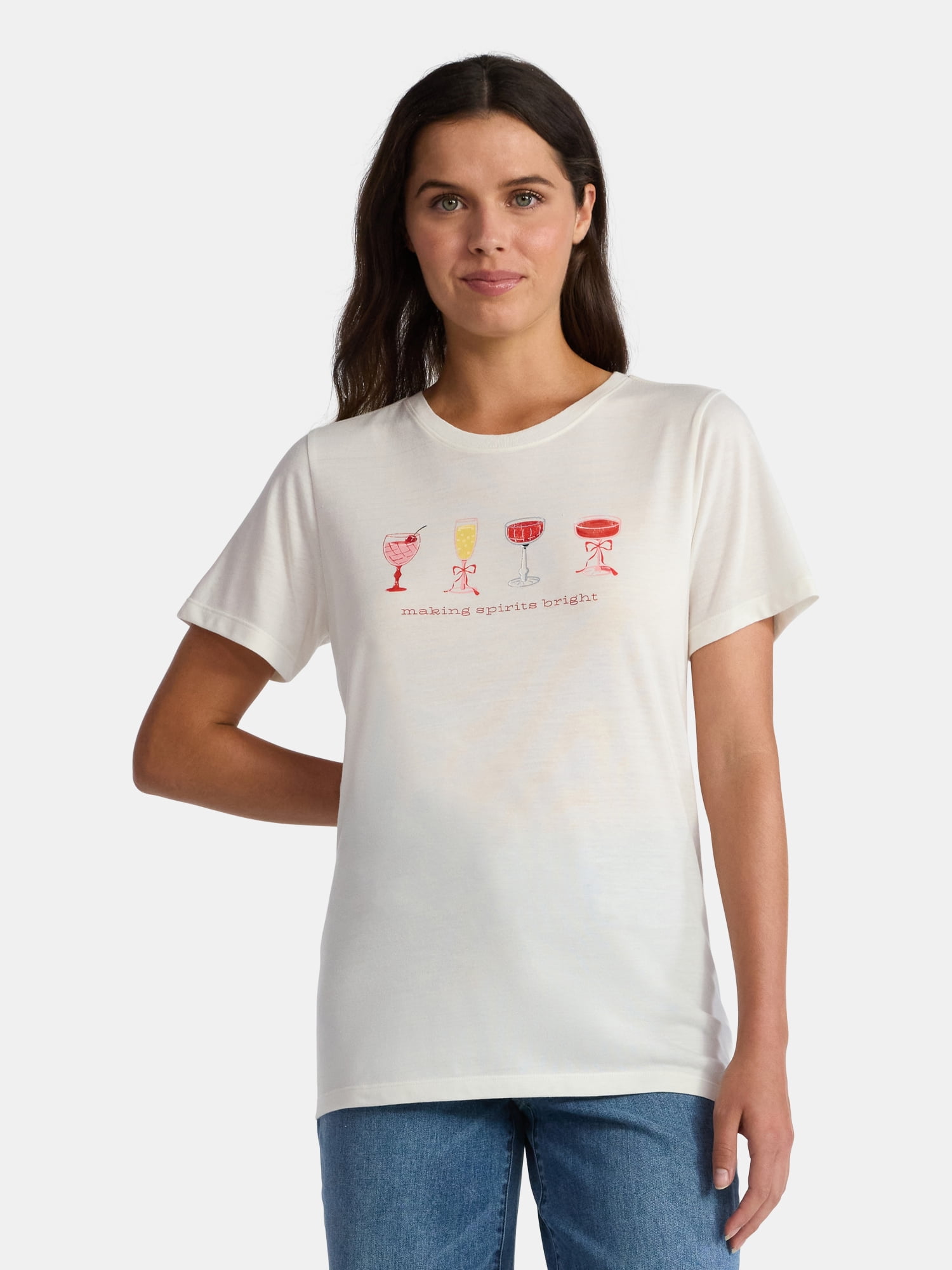 Christmas Women's Bright Spirits Graphic Tee from Holiday Time, Sizes S-XXXL