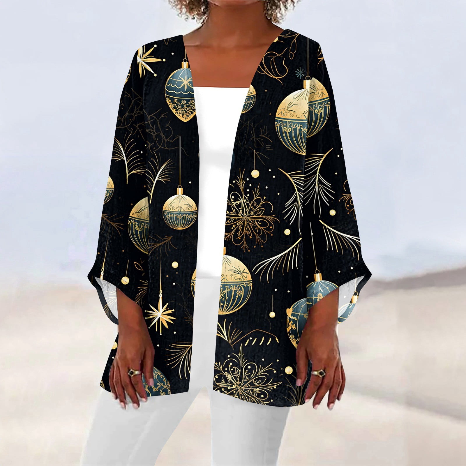 Women's Christmas Cardigan Kimono Festive Red Holiday Long Sleeve Open ...