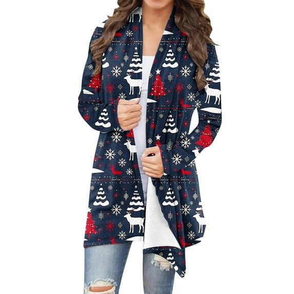 Women's Christmas Cardigan Relaxed Fit Jackets Open-Front Long Sleeve Sweater Cardigans Comfort Casual Thermal Cardigans Spring Outfits Pullover Fall Winter Christmas Clothes
