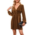 thumbnail image 1 of Women's Christmas Casual Wrap Flared Midi Dresses Wedding GuestTea Dresses A-Line Swing V-Neck Long Sleeve Waistband Dresses, 1 of 8