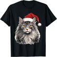 thumbnail image 1 of Women's Christmas Cat Graphic Comfortable T Shirt Cotton Short Sleeve Round Neck Top Black S-5XL, 1 of 5